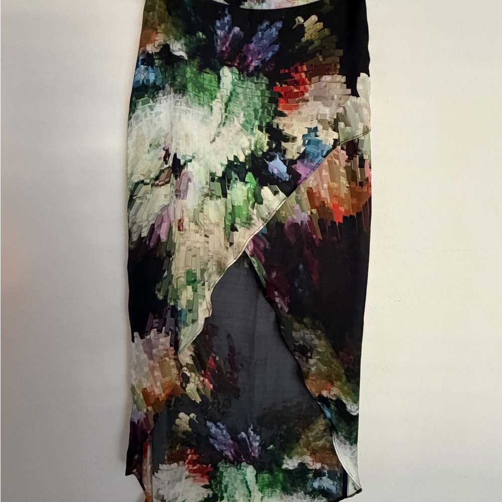 Topshop Black Multi-Color Asymmetrical Wrap Skirt